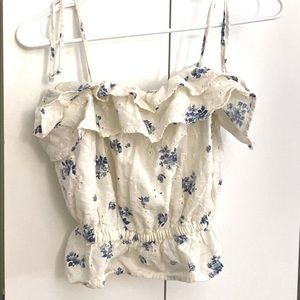 Ruffled Crop Tank Blue Floral
